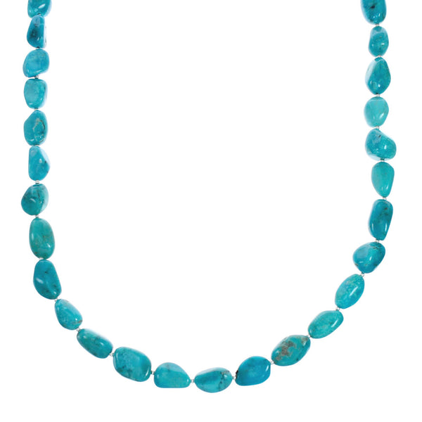 Genuine Native American Kingman Turquoise Sterling Silver Bead Necklace TX10191